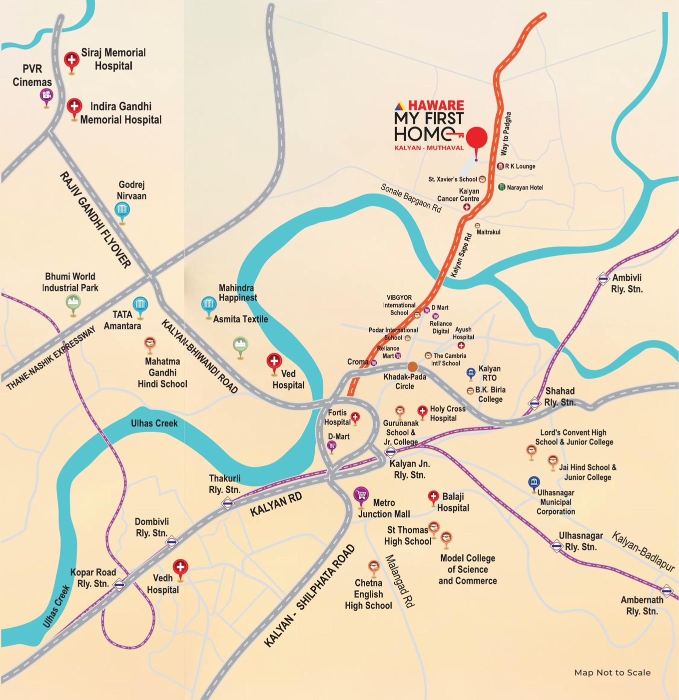 Location map of Haware My First Home, Kalyan – Muthaval