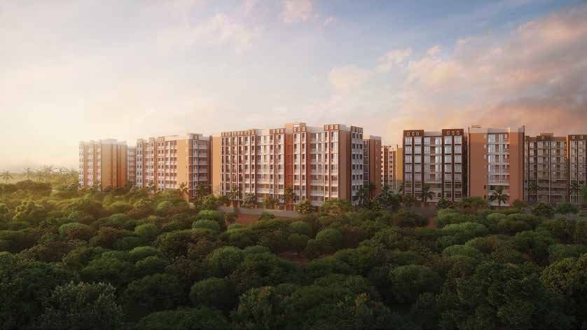 Towers surrounded by greenery